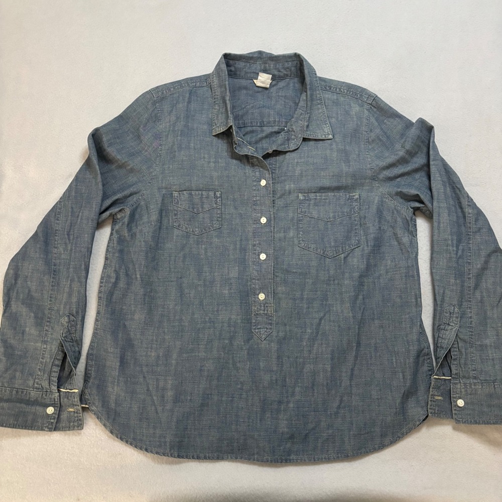 J.Crew Womens Blue Chambray Cotton Popover Shirt XL Long Sleeve 34039